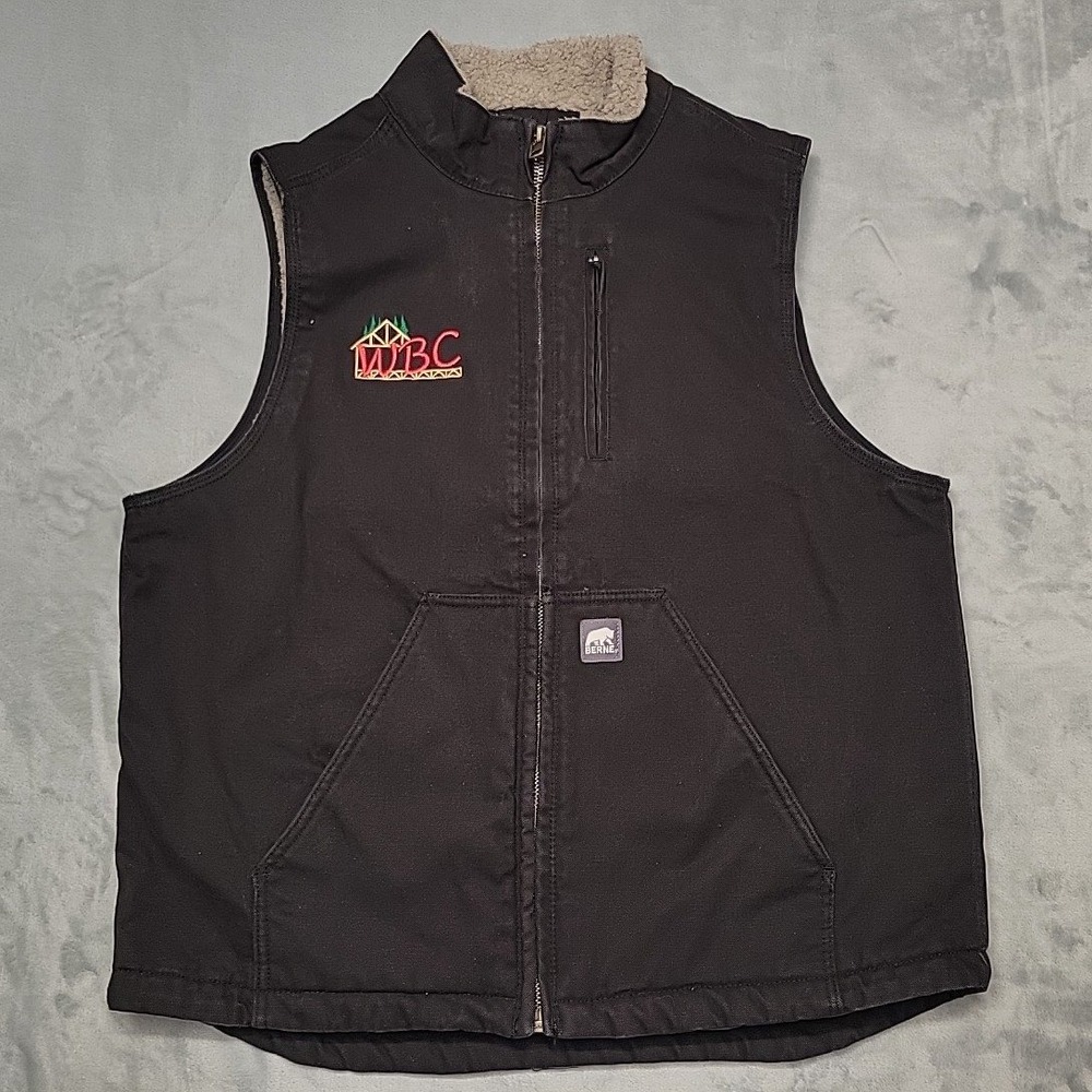 Berne Vest Mens XL Black Sherpa Lined Canvas Workwear Insulated Heavy V818BK